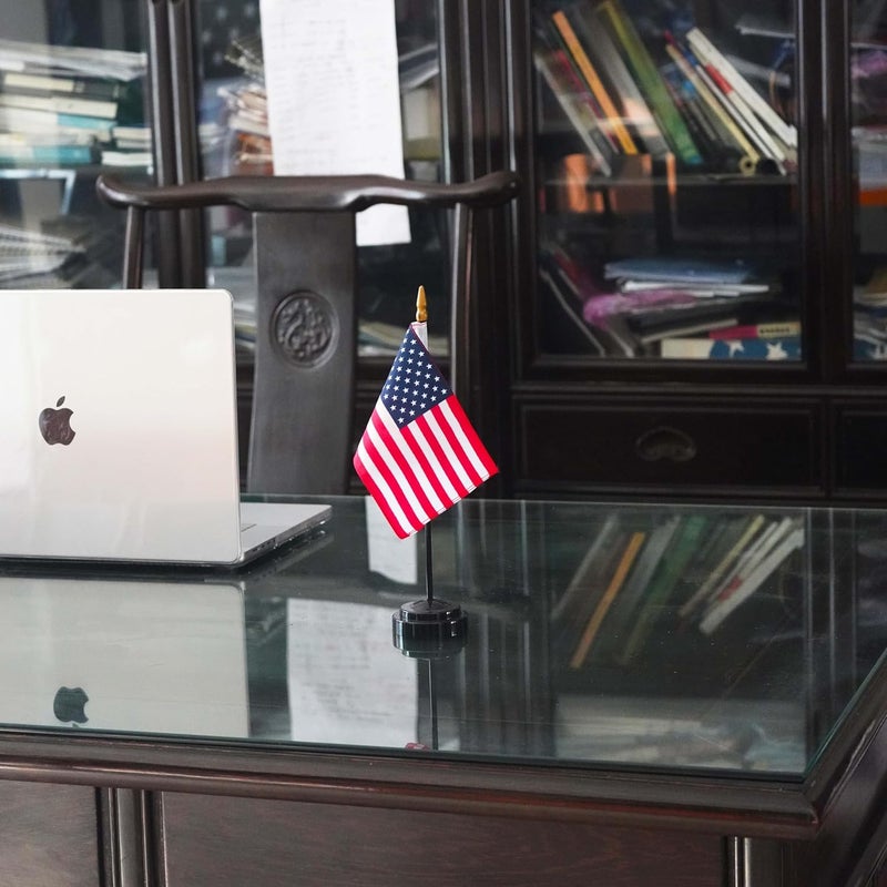 Wuliim Premiun USA Desk Flag Set - 2 Pack | Miniature American Desktop Office Table Flags 4" x 6" with 12" Solid Pole, Black Base and Spear Top Vivid Color and Fade Resistant - Image 5
